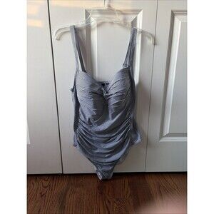 Nip Tuck Women's Size 12 Navy Stripe Twist Front Tummy Control Swimsuit